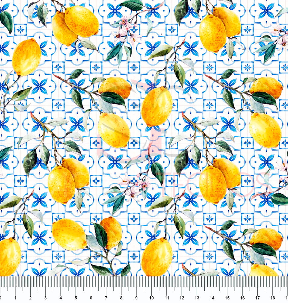 TRICOLIN ESTAMPA DIGITAL LIMÃO SICILIANO COM AZULEJO PORTUGUÊS 100% ALGODÃO COM 1,50 LG 68418C85D65EB
