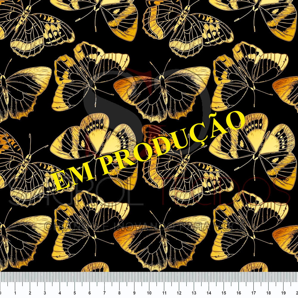 TRICOLINE ESTAMPA DIGITAL BORBOLETAS DOURADAS 100% ALGODÃO COM 1,50 LG