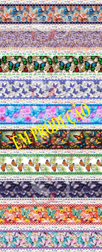 TRICOLINE ESTAMPA DIGITAL COM 10 BARRAS BORBOLETAS DE 12 CM PARA PANO DE PRATOS 100% ALGODÃO COM 1,50 LG