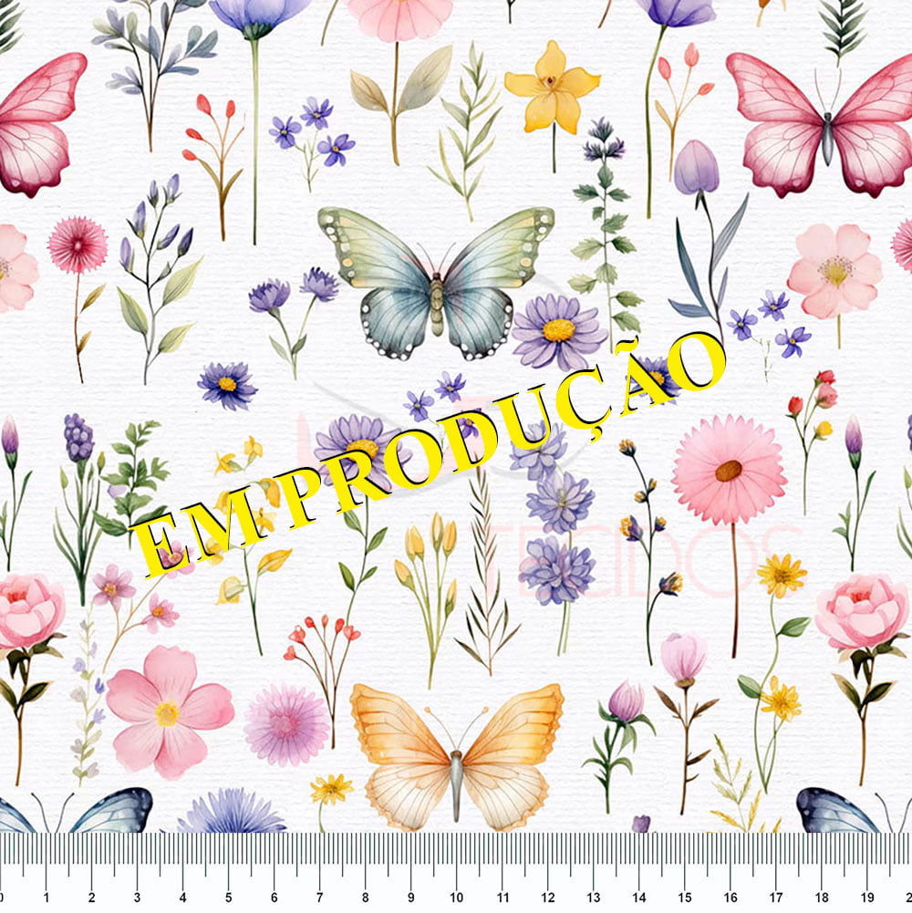 TRICOLINE ESTAMPA DIGITAL MINI BORBOLETAS 100% ALGODÃO COM 1,50 LG