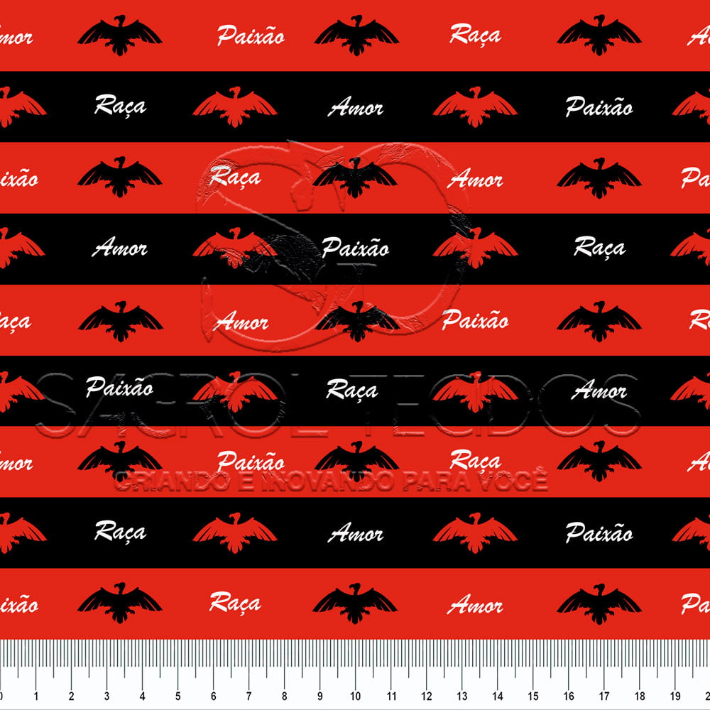 TRICOLINE ESTAMPA DIGITAL NOVO FLAMENGO, RAÇA, AMOR E PAIXÃO 100% ALGODÃO COM 1,50 LG