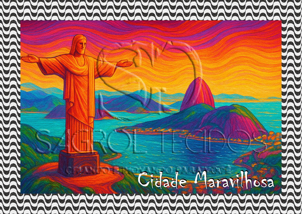TRICOLINE ESTAMPA DIGITAL - PAINEL (1,00X1,50CM ) PARA CANGA RETÂNGULAR - CORCOVADO COM PÃO DE AÇÚCAR - 100% ALGODÃO