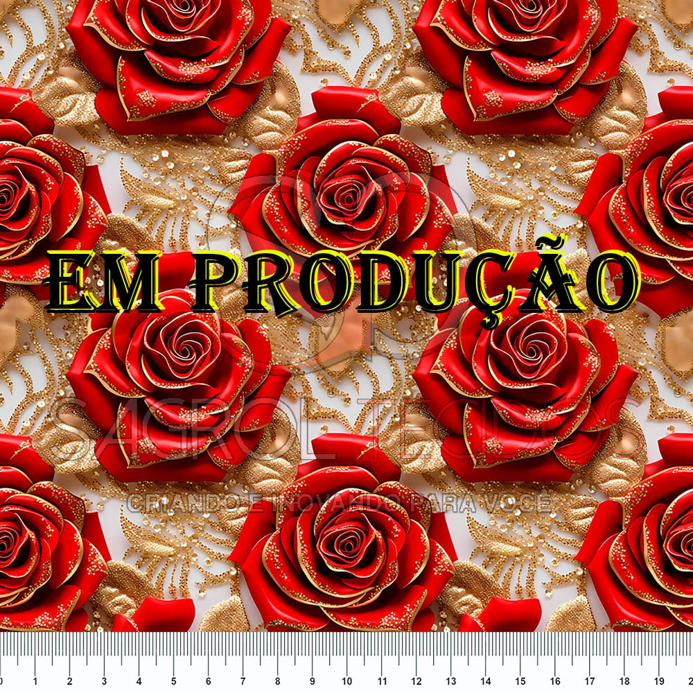 TRICOLINE ESTAMPA DIGITAL ROSAS GLAMOUR DOURADO 100% ALGODÃO COM 1,50 LG