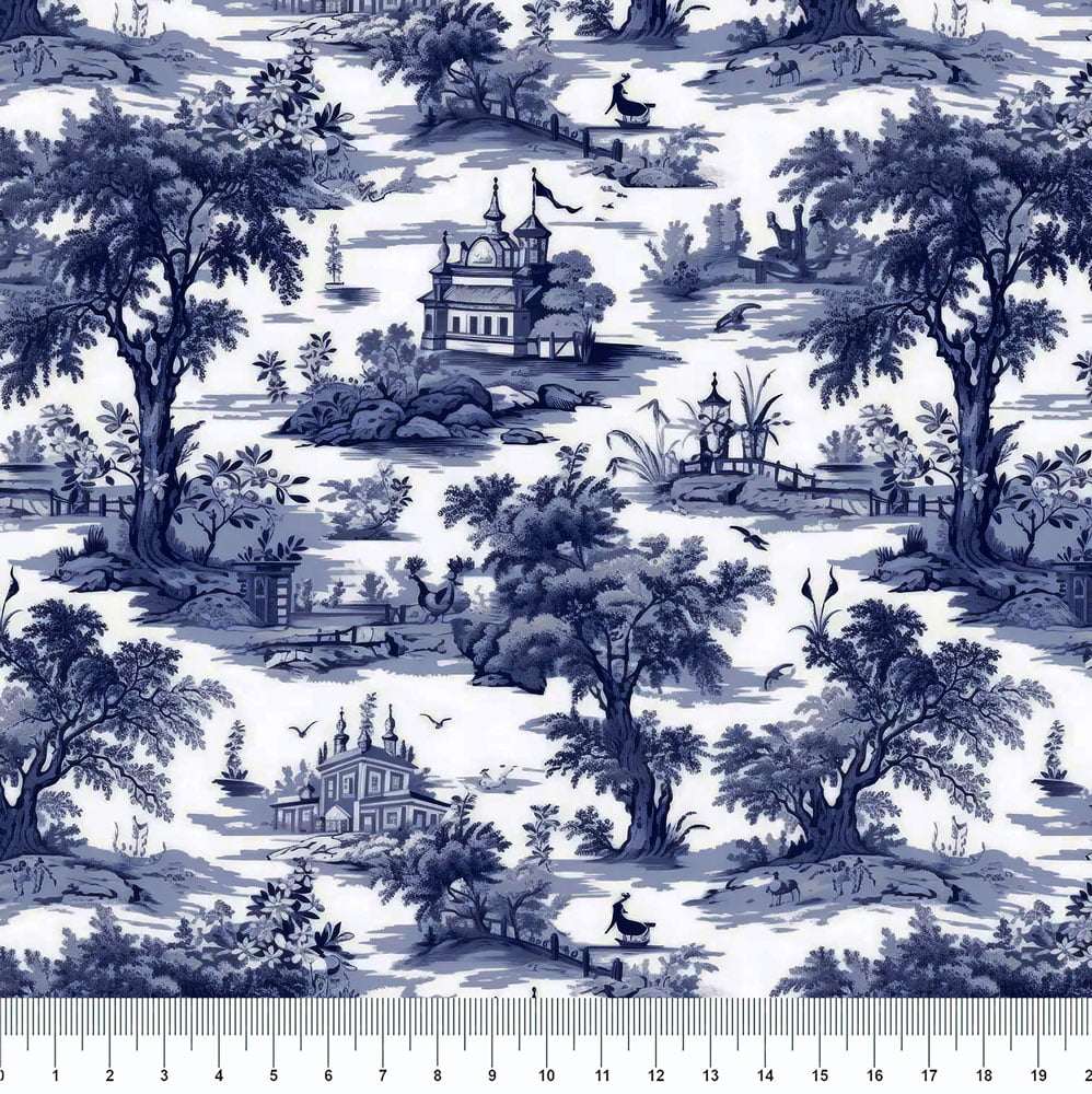 TRICOLINE ESTAMPA DIGITAL TOILE DE JOUY MARINHO FORTE 100% ALGODÃO COM 1,50 LG