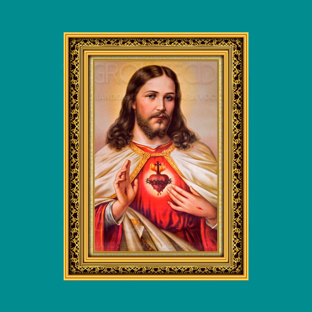 TRICOLINE ESTAMPA SAGRADO CORAÇÃO DE JESUS - 0,49 X 0,49 CM 100% ALGODÃO 