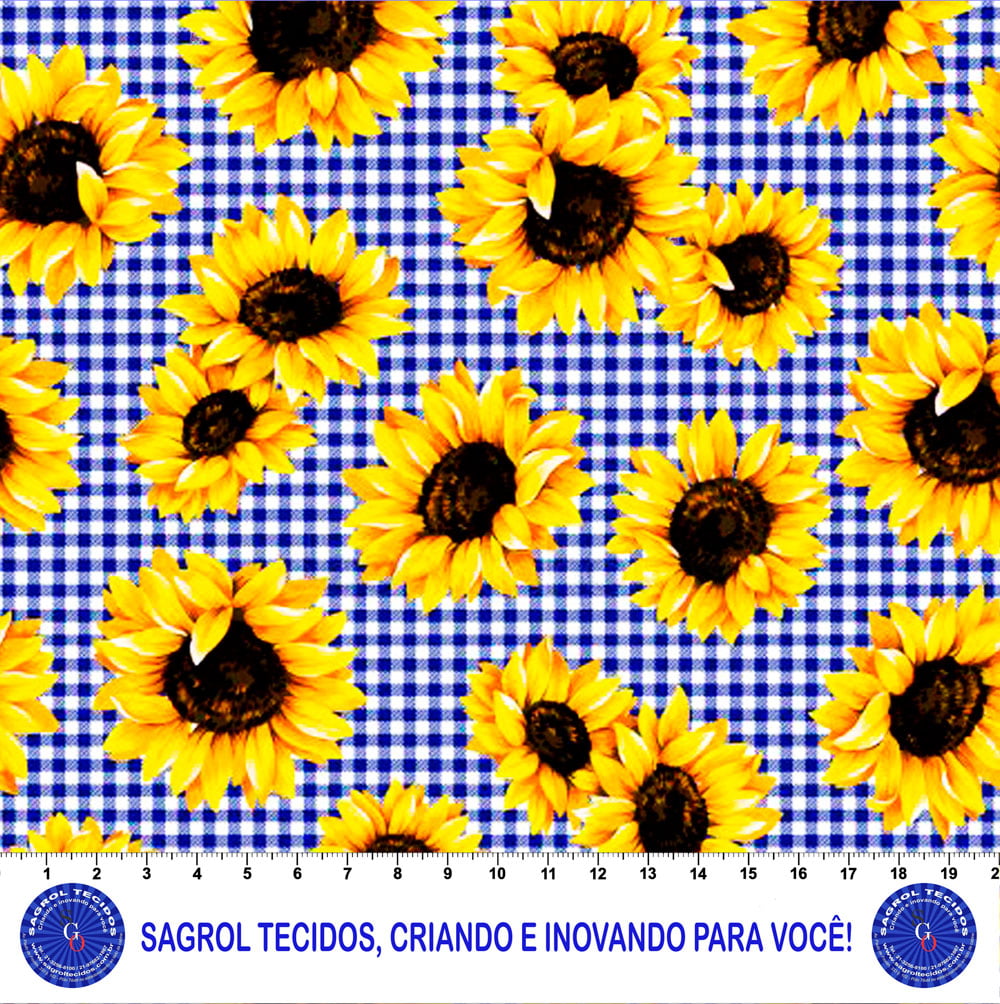 Tricoline Xadrez c/ Girassol Fundo Marrom 70cm X 1,50mt - Império