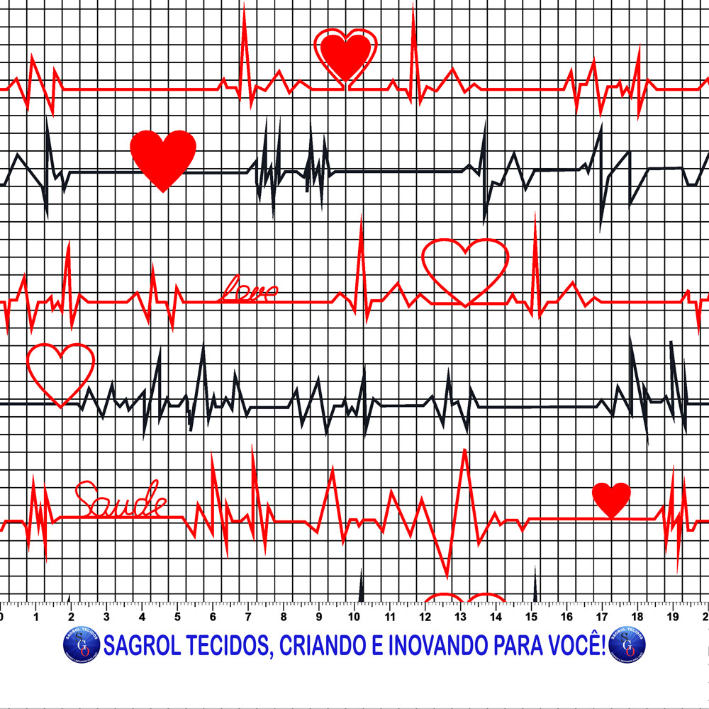 TRICOLINE ESTAMPA DIGITAL MEDICINA (ECG ) ELETROCARDIOGRAMA FUNDO BRANCO 100% ALGODÃO COM 1,50 LG