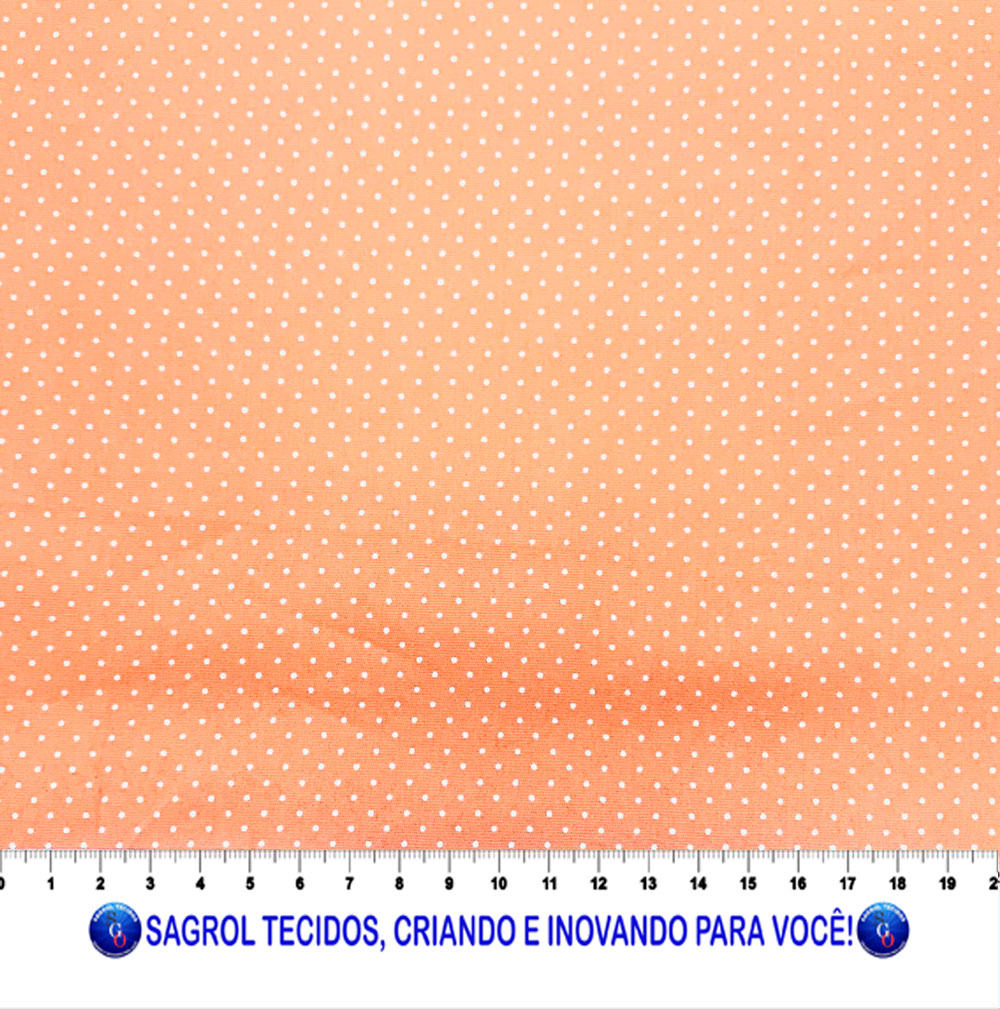 TECIDO TRICOLINE POÁ ALFINETE BRANCO FUNDO SALMÃO 1MM 100% ALGODÃO COM 1,50 LG - REF. 568