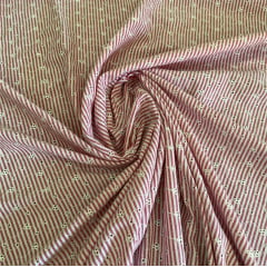 TECIDO COTTON LAZZIE AURORA COM BORDADO E LISTRAS VERMELHA 55% ALGODÃO E 45% POLIÉSTER COM 1,40 LG