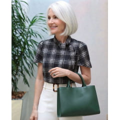 CREPE DIANA - XADREZ BRANCO COM PRETO - 90% POLIÉSTER E 10% ELASTANO - 180 G/M² - COM 1,50 LG