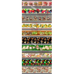 TRICOLINE ESTAMPA DIGITAL COM 10 BARRAS FRUTAS E LEGUMES DE 12 CM PARA PANO DE PRATOS 100% ALGODÃO COM 1,50 LG