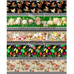 TRICOLINE ESTAMPA DIGITAL COM 10 BARRAS FRUTAS E LEGUMES DE 12 CM PARA PANO DE PRATOS 100% ALGODÃO COM 1,50 LG