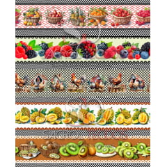 TRICOLINE ESTAMPA DIGITAL COM 10 BARRAS FRUTAS E LEGUMES DE 12 CM PARA PANO DE PRATOS 100% ALGODÃO COM 1,50 LG