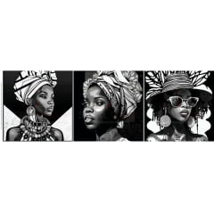  TRICOLINE ESTAMPA DIGITAL KIT COM 3 FRENTES DE ALMOFADAS AFRO PRETO E BRANCO 1 100% ALGODÃO COM 1,50 LG