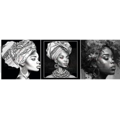 TRICOLINE ESTAMPA DIGITAL KIT COM 3 FRENTES DE ALMOFADAS AFRO PRETO E BRANCO 2 100% ALGODÃO COM 1,50 LG