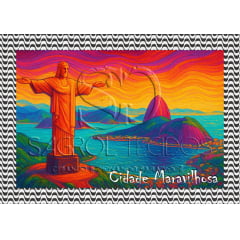 TRICOLINE ESTAMPA DIGITAL PAINEL PARA CANGA RETÂNGULAR CORCOVADO COM PÃO DE AÇÚCAR 100% ALGODÃO COM 1,50 LG