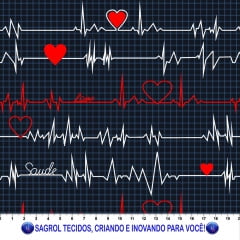 TRICOLINE ESTAMPA DIGITAL MEDICINA (ECG ) ELETROCARDIOGRAMA FUNDO MARINHO 100% ALGODÃO COM 1,50 LG