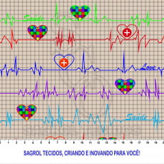TRICOLINE ESTAMPA MEDICINA ELETROCARDIOGRAMA COM AUTISMO (ECG) FUNDO BEGE 100% ALGODÃO COM 1,50 LG