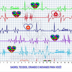 TRICOLINE ESTAMPA MECINA ELETROCARDIOGRAMA COM AUTISMO (ECG) FUNDO BRANCO 100% ALGODÃO COM 1,50 LG