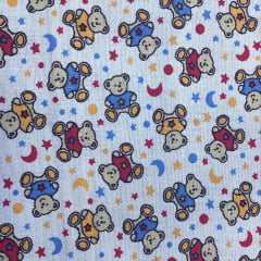 FLANELA POLO INFANTIL PARA CUEIRO URSINHOS COM FUNDO AZUL 100% ALGODÃO COM 0,80 LG