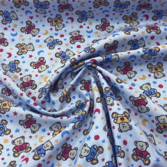 FLANELA POLO INFANTIL PARA CUEIRO URSINHOS COM FUNDO AZUL 100% ALGODÃO COM 0,80 LG