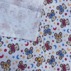 FLANELA POLO INFANTIL PARA CUEIRO URSINHOS COM FUNDO AZUL 100% ALGODÃO COM 0,80 LG