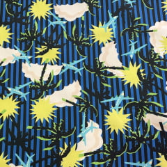 GABARDINE ESTAMPA FLORAL COM LISTRAS - 100% POLIÉSTER - GRAMATURA 288/GM² - COM 1,50 LG