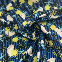 GABARDINE ESTAMPA FLORAL COM LISTRAS - 100% POLIÉSTER - GRAMATURA 288/GM² - COM 1,50 LG