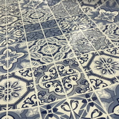 FORRO PARA TOALHA DE MESA TÉRMICO ESTAMPA AZULEJO AZUL 100% POLIÉSTER COM 1,40 LG