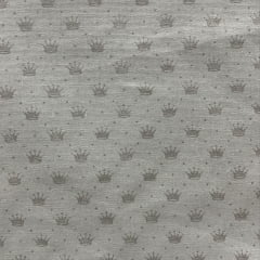 TECIDO TRICOLINE ESTAMPA COROAS PRATEADAS FUNDO BRANCO 100% ALGODÃO COM 1,50 LG 691490D27D8E6