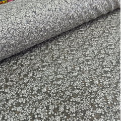 TECIDO TULE BORDADO CELEBRETY EMBROIDERY COR CINZA 100% POLIÉSTER COM 1.27 LG