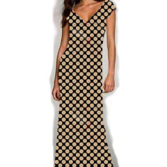 VISCOSE ESTAMPA BOLAS PRETA DE 23MM COM FUNDO BEGE 100% VISCOSE COM 1,40 LG