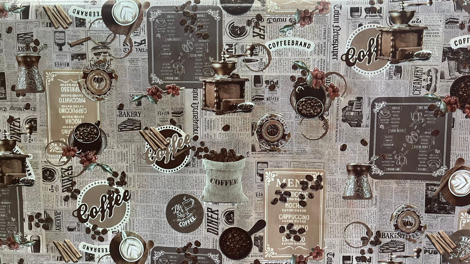 FORRO PARA TOALHA DE MESA TÉRMICO ESTAMPA BARISTA MARROM 100% POLIÉSTER COM 1,40 LG