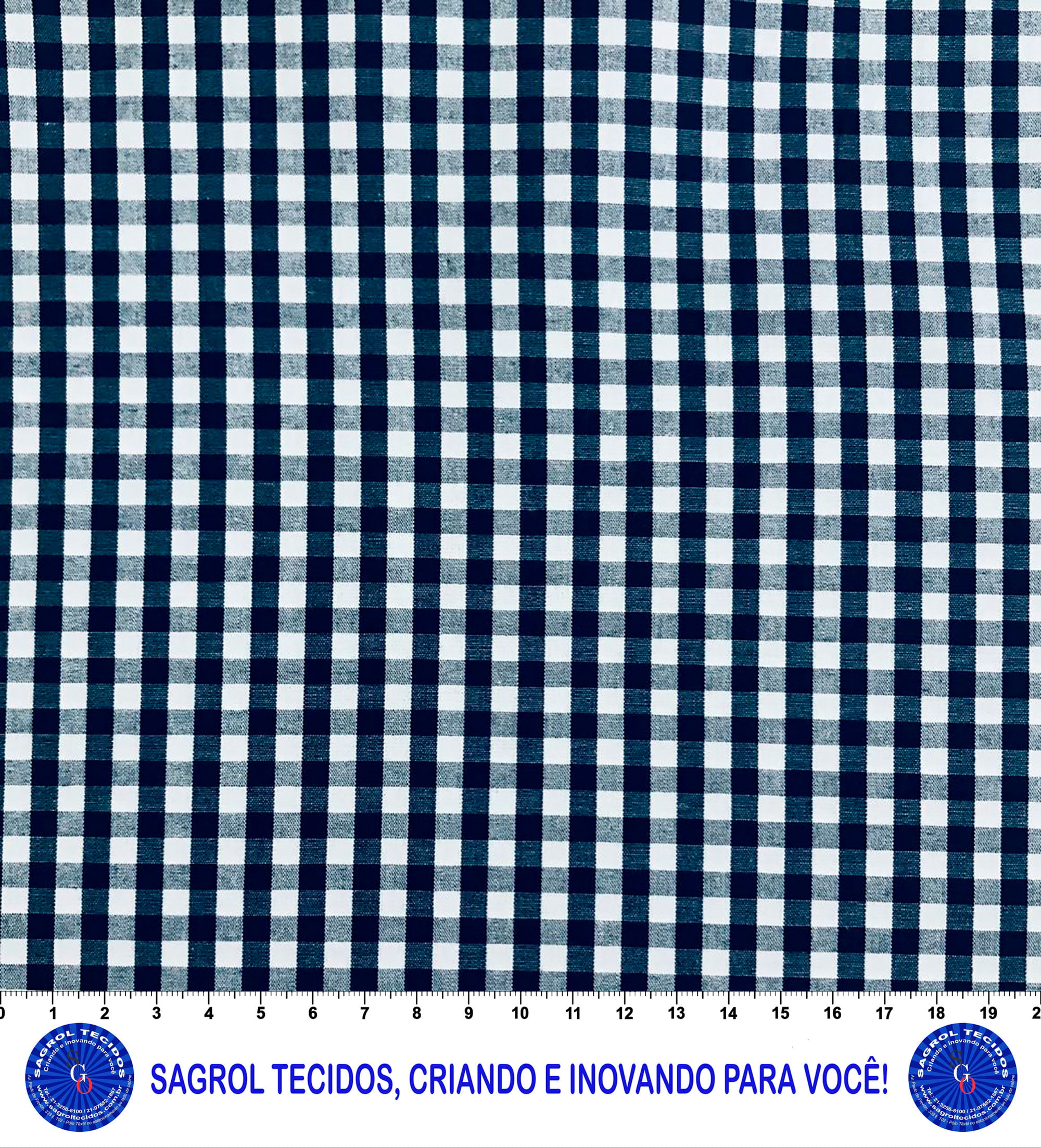 TECIDO TRICOLINE FIO-TINTO VICHY XADREZ 9XM (5mm) - MARINHO - 100% ALGODÃO COM 1,50 LG - REF. 708