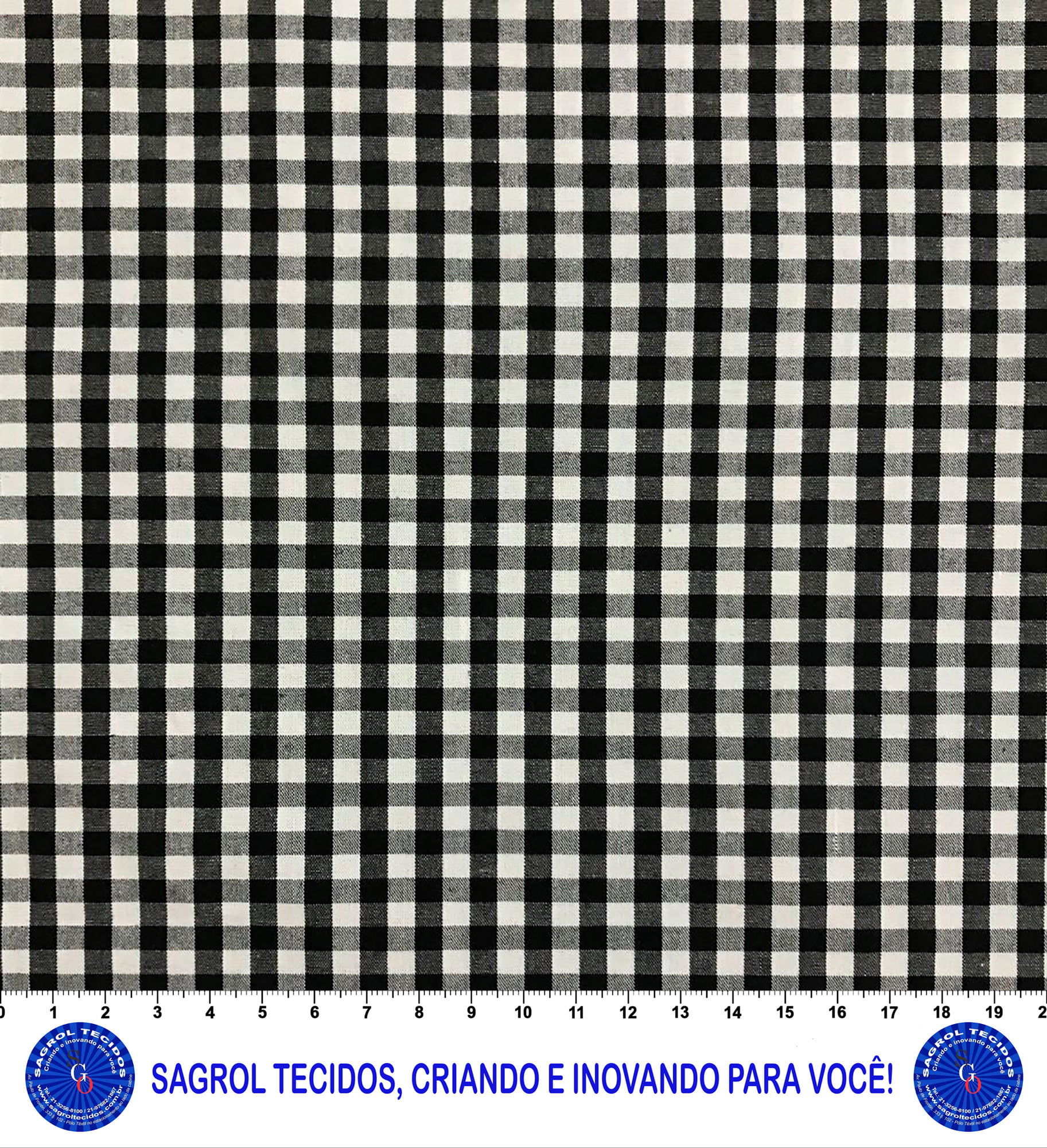 TECIDO TRICOLINE FIO-TINTO VICHY XADREZ 9XM - PRETO - 100% ALGODÃO COM 1,50 LG - REF. 709