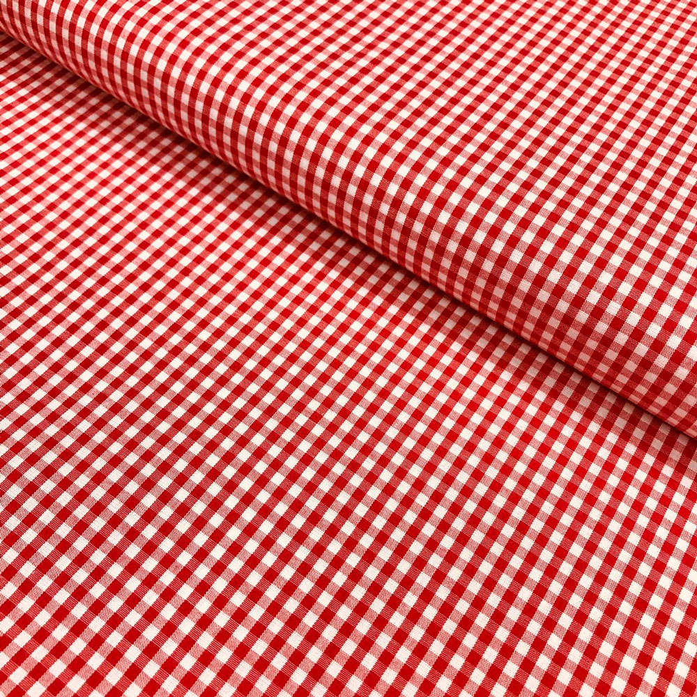 Tricoline Xadrez Médio Vermelho e Branco - 100% algodão - Bem Tecidos