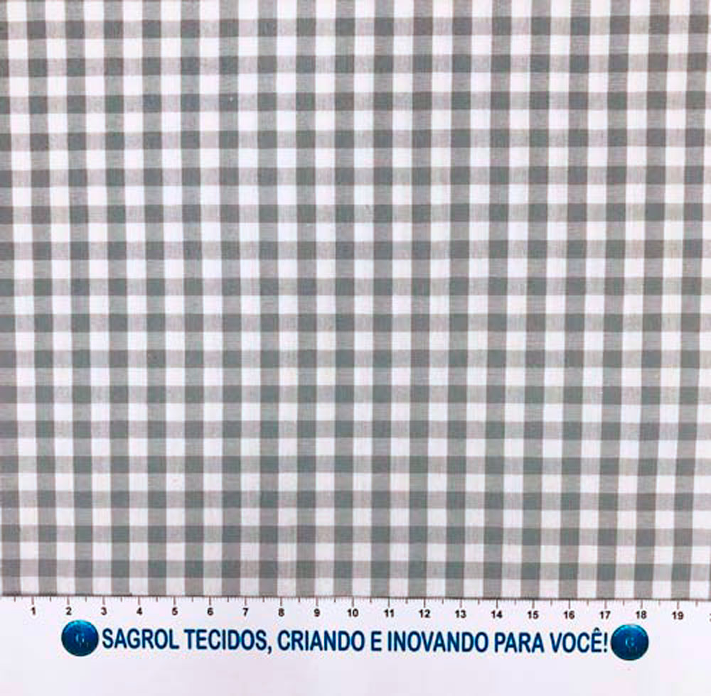 Tecido Tricoline – Nacional – Grid – Xadrez Branco Fundo Cinza (50