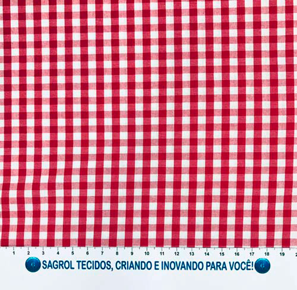 TECIDO TRICOLINE FIO-TINTO VICHY XADREZ 9XM (5MM) - VERMELHO - 100% ALGODÃO COM 1,50 LG - REF. 712