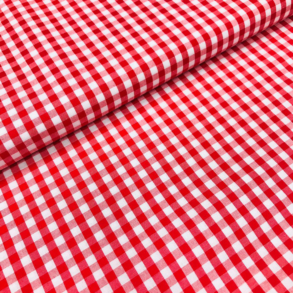 TECIDO 100% ALGODÃO - XADREZ MICRO VERMELHO FUNDO BRANCO- PREÇO DE